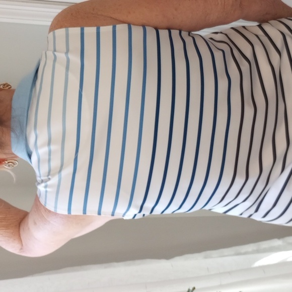 Chico's Zenergy Striped Sleeveless Polo Top - Blue and White - Picture 3 of 5